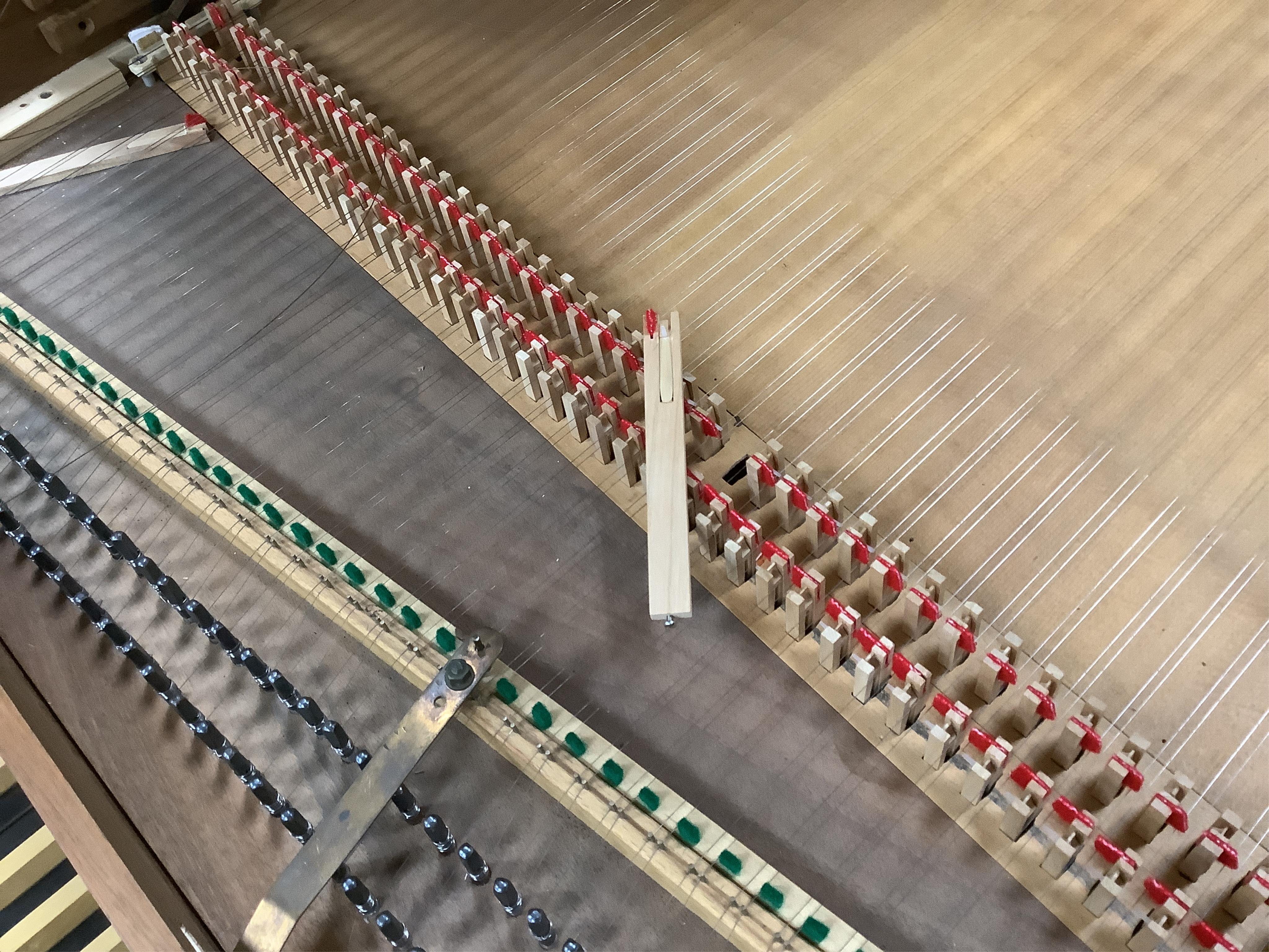 An Italian style single manual harpsichord built by Ian Gordon in 1989, in a walnut veneer case, Gordon is better known for his lutes, 54 note compass on small scale keys, and two stops, length 202cm